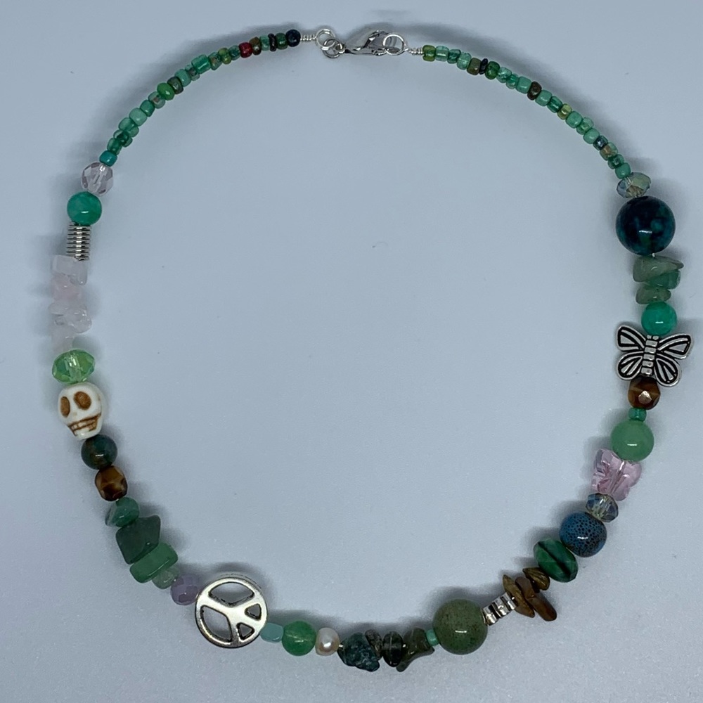 Green Beaded Crystal Fairy Necklace